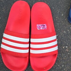 Adidas Mens Bright Red Slide Sandals
